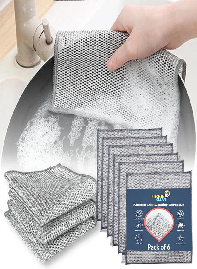 Kitchen Clean™ 6 Pcs Multipurpose Steel Scrubber for Kitchen | Wire dishwashing Rags | Latest Kitchen Cleaning Wire dishwashing Cloth | Steel Juna Scrubber for Utensils, Dish wash Cloth (Pack of 6) - Image 2